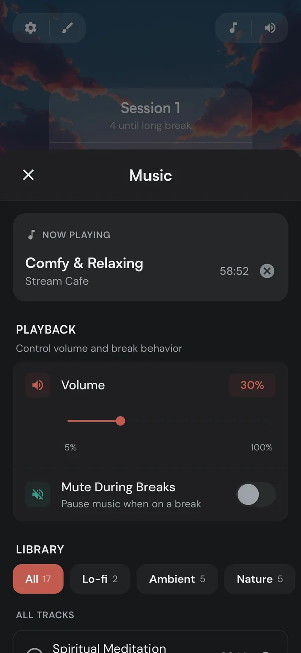 Kaizen focus music library across five categories