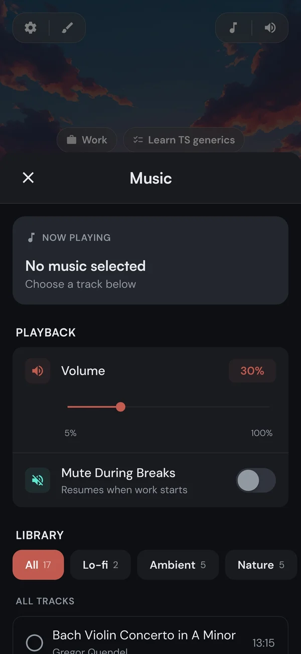 Kaizen focus music library across five categories