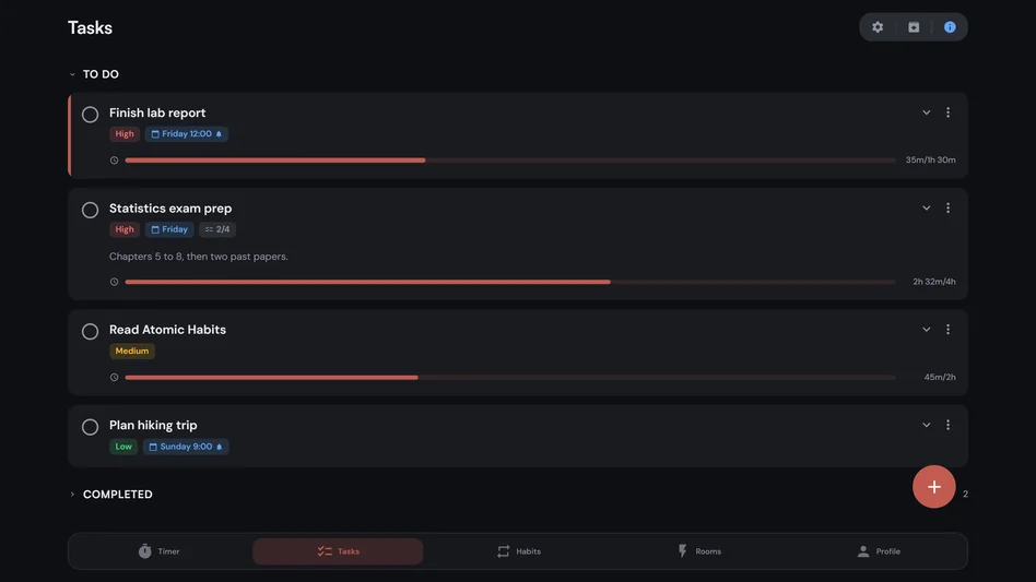 Kaizen in a web browser: the To Do list, with the time tracked against each task